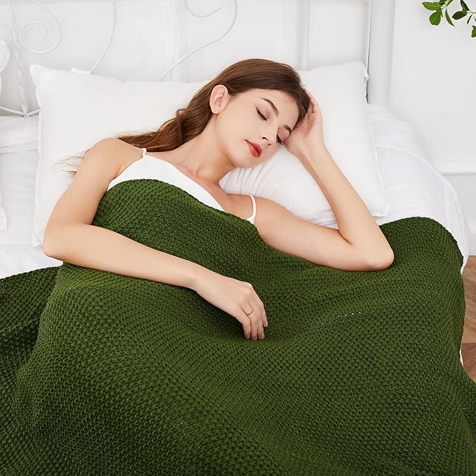 Aganear Knit Throw Blanket for Couch, Knit Throw Blanket for All Seasons, Soft Comfy Lightweight Cable Knitted Throw Blanket for Living Room Bed Office Travel Boho Decor (60"x80", Olive Green)