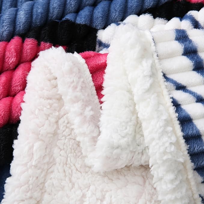 PU MEI Sherpa Blanket Fleece Throw Blanket Twin Plaid Thick Bed Blanket, Soft Warm Cozy Throw Blanket, 60”*80” Zabra-Navy Pink