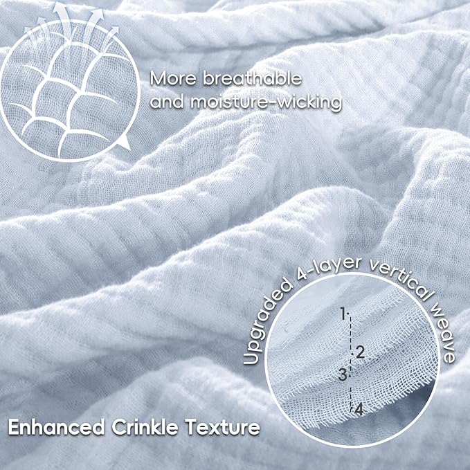 PHF 100% Cotton Muslin Blanket King Size 108" x 90", 4-Layer Lightweight and Breathable Blanket for Summer, Luxuriously Soft Gauze Bedding for Bed, Natural Minimalism Style, Ideal Gift, Ancient Water