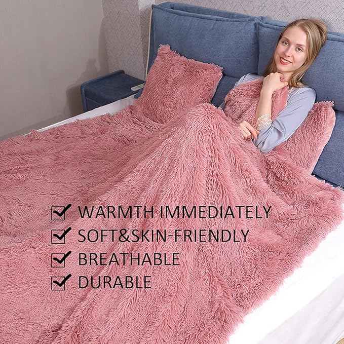 YUSOKI Twin Size Faux Fur Throw Blanket(Pink,60" x 80"),Whithout Pillows,Winter Lightweight Plush Fuzzy Soft Cozy Microfiber Comfy Bed Blanket for Women Kids Girls Couch Sofa Washable