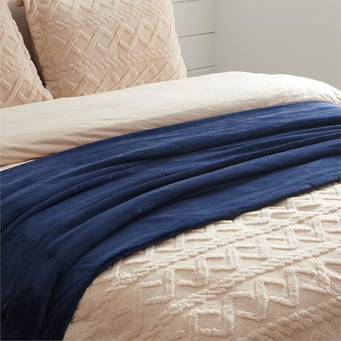 Bedsure Navy Blue Throw Blanket Fleece - 300GSM Blankets for Couch, Sofa, Bed, Soft Lightweight Plush Cozy Throws for Toddlers, Boys