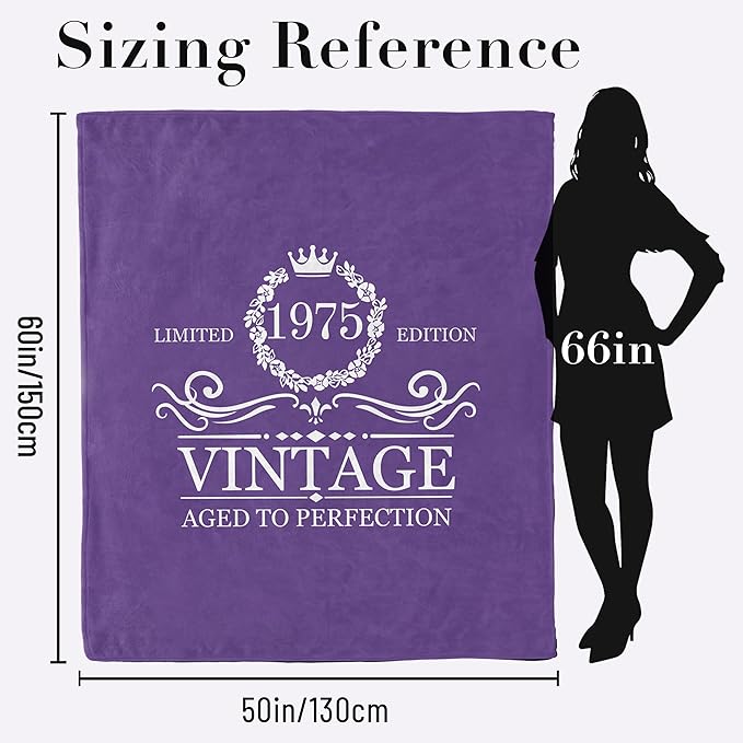 50th Birthday Gifts for Her Him, 50th Birthday Blanket for Women Men, Happy 50 Year Old 1975 Birthday Gift Throw Blanket Purple 50"X60", Gift for Turning 50 Birthday Woman Decorations