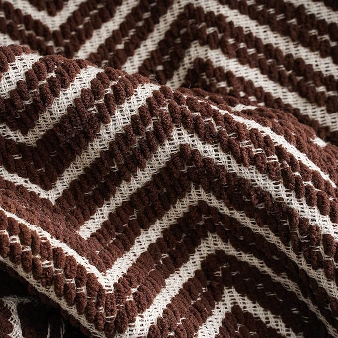 BATTILO HOME Chocolate Brown Throw Blanket for Couch, Decorative Knit Dark Brown Blanket for Bed, Super Soft Warm Throw for Fall Winter Accent Decor, 50''x60'', Chocolate/Cream
