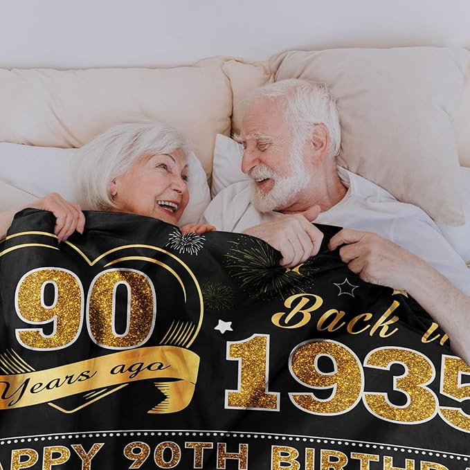 90th Birthday Gifts for Women Men, Birthday Gifts for 90 Year Old Woman Man, 90 Year Old Birthday Gifts for Women Men, 90th Birthday Gift Ideas Throw Blanket 60 x 50 Inch, Women 1935 Birthday Gifts