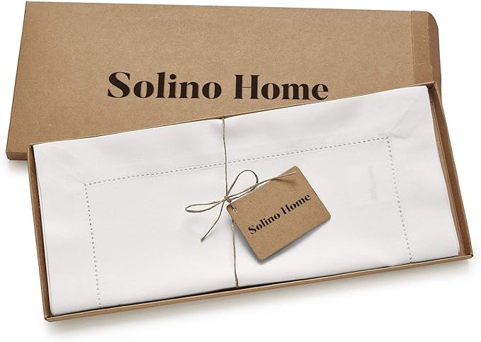 Solino Home White Table Runner 132 Inches Long - Cotton Linen Hemstitch Extra Long Table Runner 14 x 132 Inch for Summer, Fall, Autumn, Halloween