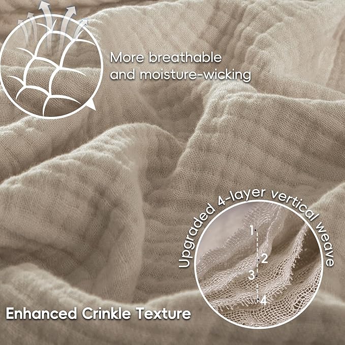 PHF 100% Cotton Muslin Blanket Twin Size 66" x 90", 4-Layer Lightweight and Breathable Blanket for Summer, Luxuriously Soft Gauze Bedding for Bed, Natural Minimalism Style, Ideal Gift, Simply Taupe