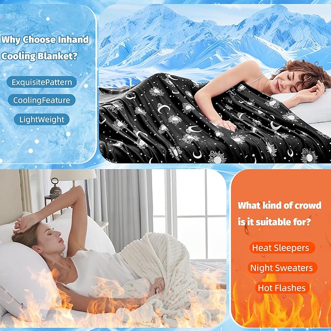 inhand Cooling Blanket Queen Size (90"x90") - Cooled Blankets for Hot Sleepers Lightweight Breathable Summer Blanket for Sleeping Night Sweats to Keep Cool in The Heat -Midnight Black
