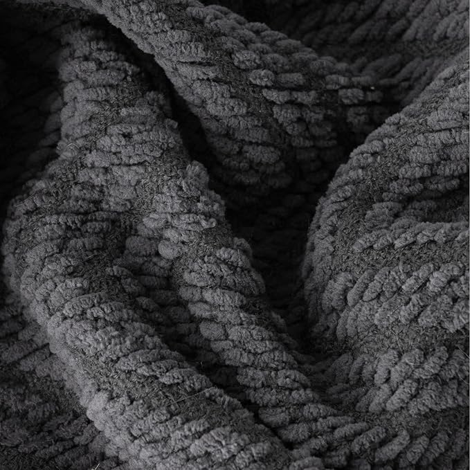 BATTILO Home Dark Grey Throw Blanket for Couch, Knit Charcoal Throw Blanket Versatile for Chair, 50 x 60 Inch - Super Soft Warm Grey Blanket with Tassels for Bed, Sofa and Living Room