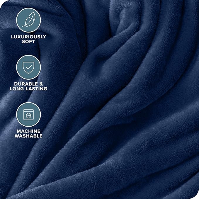 Bare Home Fleece Microplush Blanket - King - Lightweight Throw for Bed, Sofa, Couch, Movie Night, Camping, and Travel - Ultra Soft Warm Blanket (King, Dark Blue)