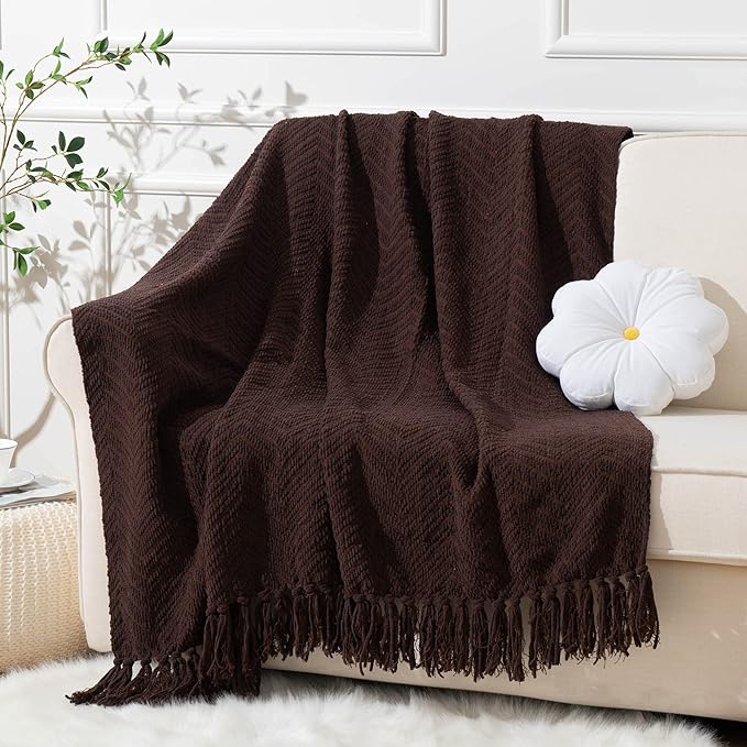BATTILO HOME Dark Brown Throw Blanket for Couch, Super Soft Cozy Warm Chocolate Throw for Twin Bed, Living Room Chair Bed Sofa Home Decor, 60" x 80"