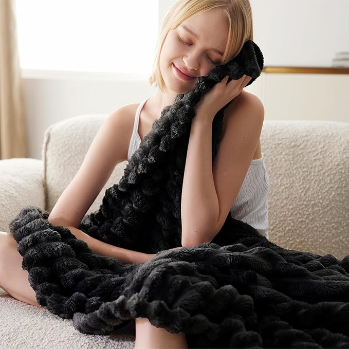 Bedsure Black Fleece Blanket for Couch - GentleSoft Cozy Soft Blankets for Women, Cute Small Throws for Girls, 50x70 Inches