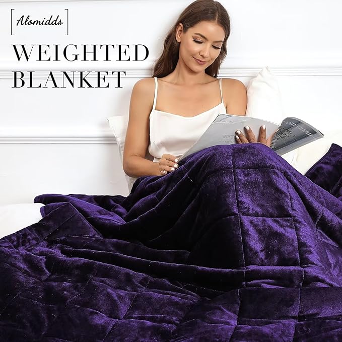 Alomidds Weighted Blanket Queen Size 15lbs 60 x 80 inches,Adult Weighted Blankets with Soft Plush Fleece,Fluffy Thick Warm Sherpa & Cozy Flannel Heavy Blanket for Sofa Bed,Purple