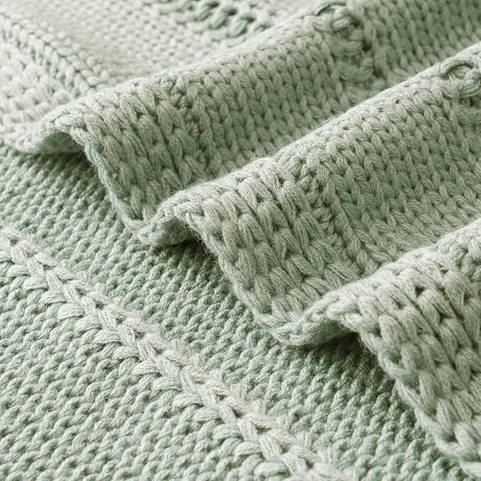 RECYCO Cable Knit Sage Green Throw Blanket Twin Size for Couch, Super Soft Warm Cozy Decorative Knitted Throw Blanket 3.6LB for Bed, Sofa, Chair Large 60"x80"