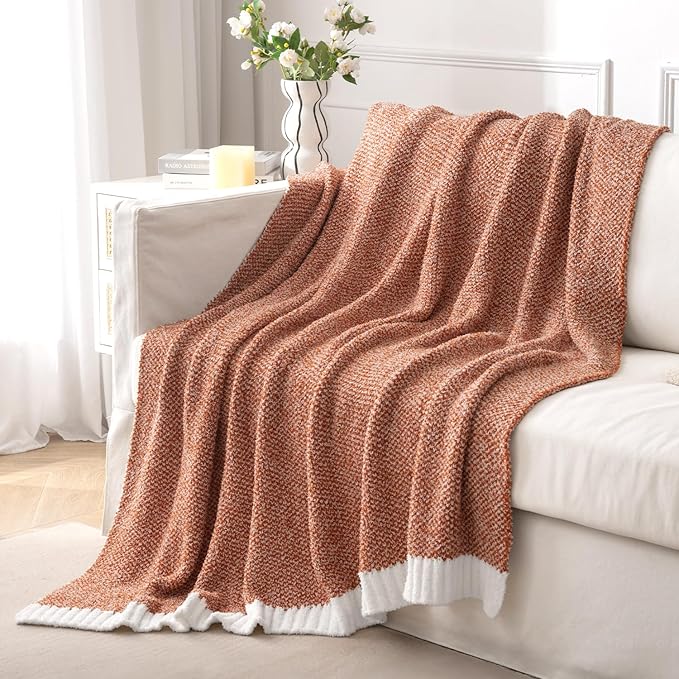 MIULEE Burnt Orange Super Soft Throw Blanket for Couch, Cozy Fluffy Warm Throws Knit Blankets for Sofa, Bed, Chair, Living Room, Camping, Picnic, 50 x 60 inch