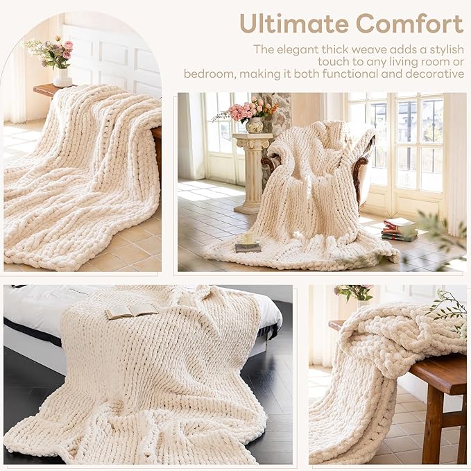 Chunky Knit Blanket – Heavyweight 7.99 lbs & 3cm Ultra-Thick Yarn Upgrade |Luxury Size Throw, Woven Rope for Couch, Bed, Sofa | Machine Washable – Cozy Home Decor & Gift