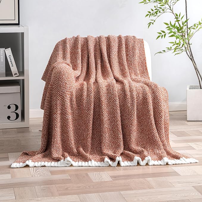 MIULEE Rust Super Soft Throw Blanket for Bed, Twin Size Cozy Fluffy Warm Blankets Knit Blankets for Couch, Sofa, Chair, Living Room, Camping, Picnic, 60 x 80 inch