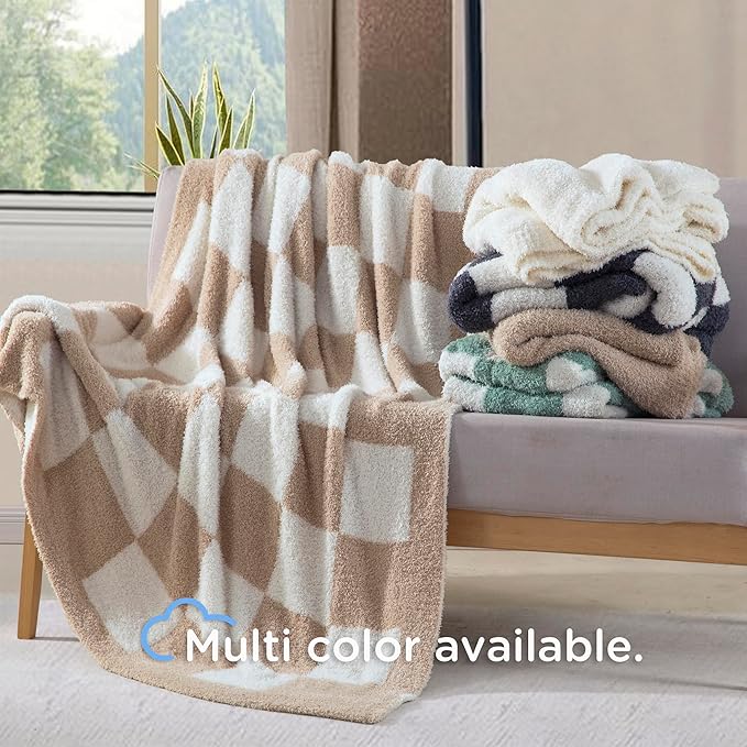 Knit Throw Blanket for Couch - Super Soft Bed Blanket, Fluffy Fuzzy Plush Lightweight Cozy Blankets for Sofa ,Cream,50" x 60"
