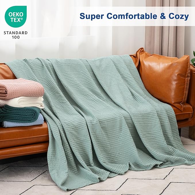 PHF Lightweight Waffle Weave Blanket Queen Size, Breathable & Ultra Soft, 90"x 90" Soft & Cozy Thin Blanket, Perfect for Summer & Hot Sleepers, Bed, Home Decor - Aqua Gray