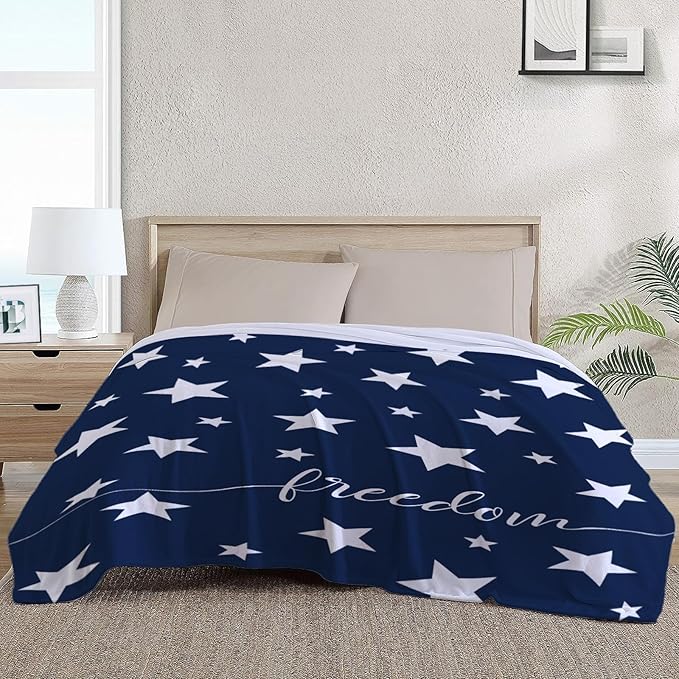 Neatee Living Patriotic Throw Blanket King Size 4th of July Memorial Day Fourth of July American Freedom Veteran Blanket Bed Red White Blue Stars Soft Fleece Blanket Home Decorations 90x108