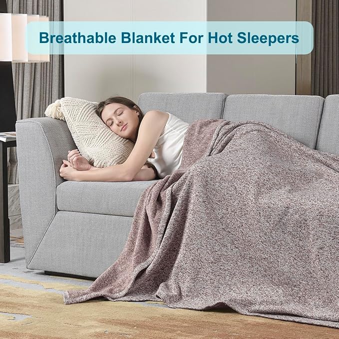 KAWAHOME Summer Sweatshirt Blanket King Size for Bed-Lightweight Breathable Blankets,Soft Thin Knit Jersey Blanket for Hot Sleepers,108 X 90 Inches, Heather Brown