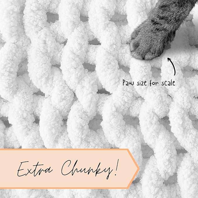 Adyrescia Chunky Knit Blanket Throw | 100% Hand Knit with Jumbo Chenille Yarn (40"x50", Bright White)