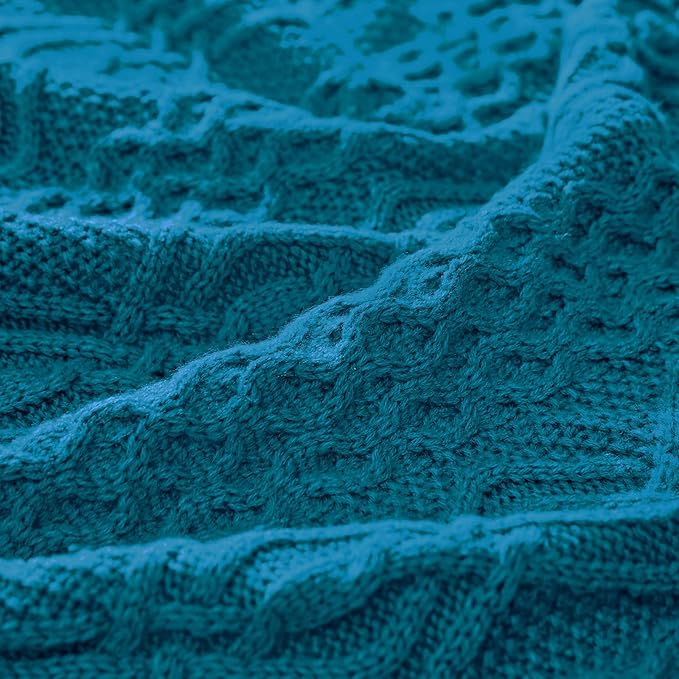 Aormenzy Teal Cable Knit Throw Blanket, Soft & Warm Knitted Blanket Throw for Couch Bed Sofa Living Room, 50 x 60 Inch