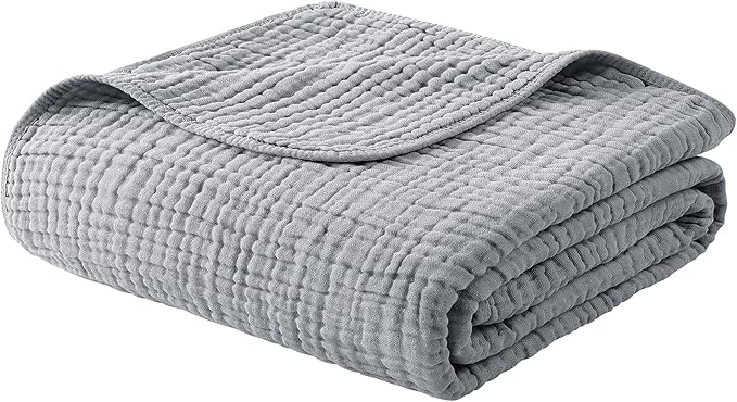 Yoofoss Muslin Blanket 100% Cotton Throw Large 50" x 60" for Bed Couch Summer Gauze Blanket for Adults Lightweight and Breathable Grey