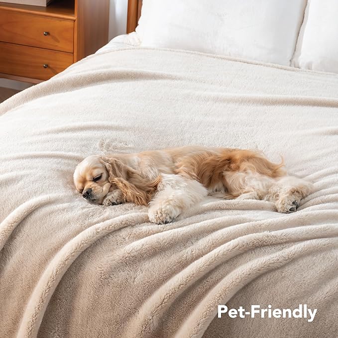 Berkshire Blanket Classic Extra-Fluffy™ Plush Blanket King Size, Soft Fuzzy Fluffy Long Hair Blanket for Couch Sofa Bed, Chino Khaki, 90x108 Inches
