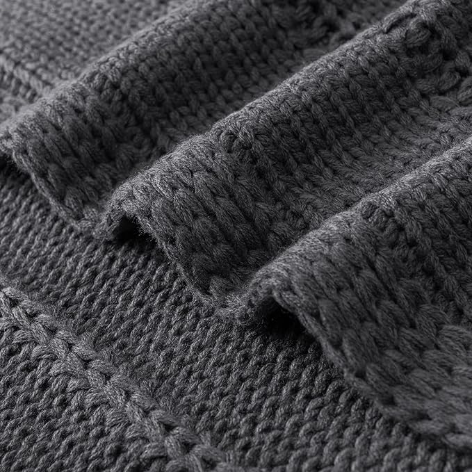 RECYCO Cable Knit Dark Grey Throw Blanket Twin Size for Couch, Super Soft Warm Cozy Decorative Knitted Throw Blanket 3.6LB for Bed, Sofa, Chair Large 60"x80"