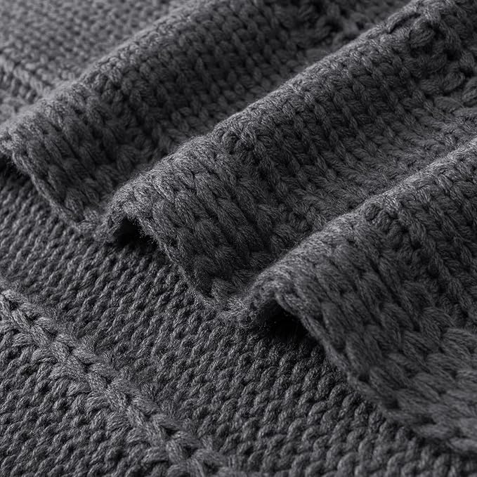 RECYCO Cable Knit Dark Grey Throw Blanket for Couch, Super Soft Warm Cozy Decorative Knitted Throw Blanket 2.3LB for Bed, Sofa, Chair 50"x60"