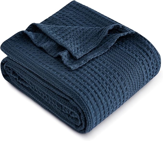 PHF Lightweight Waffle Weave Blanket Twin Size, Breathable & Ultra Soft, 66"x 90" Soft & Cozy Thin Blanket, Perfect for Summer & Hot Sleepers, Bed, Home Decor - Navy Blue