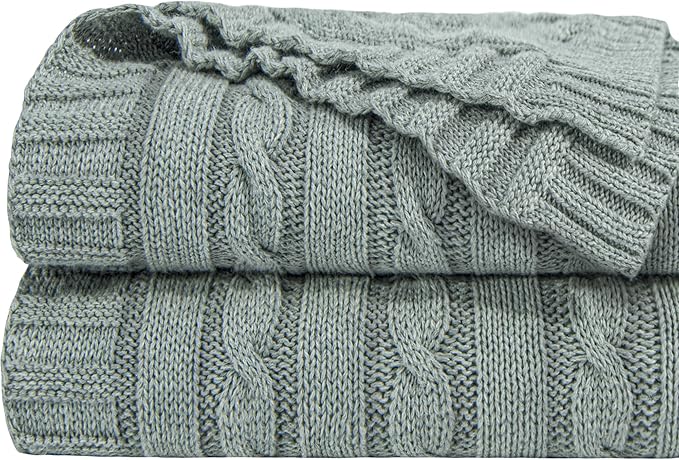 NTBAY 100% Pure Cotton Oversize (60x80) Cable Knit Throw Blanket, Super Soft Warm Knitted Throw Blanket for Bed, Sofa, Chair, Couch - Extra Cozy, Machine Washable, Comfortable Home Decor, Light Grey