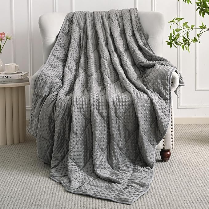 Mr. Sandman Weighted Blanket for Adults Queen, Minky Dots Heavy Blanket for Woman,Man Sleeping/Calm, Soft, Cozy and Cooling Weighted Throw Blankets, Machine Washable, 60 x 80in, 15 Pounds, Grey