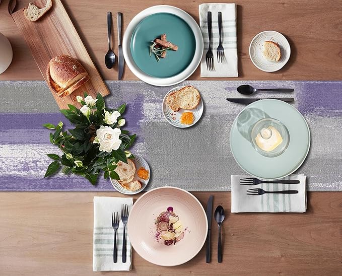 Emvency Farmhouse Table Runner, Vintage Purple Grey Abstract Art Painting for Kitchen Coffee Table Family Dinners Holiday Parties Wedding Events Decor(13x72 inch)