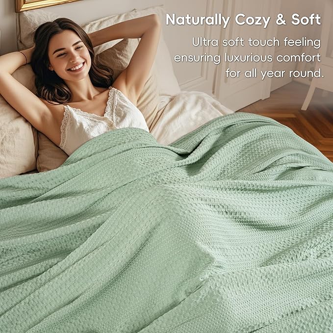 PHF Lightweight Waffle Weave Blanket Queen Size, Breathable & Ultra Soft, 90"x 90" Soft & Cozy Thin Blanket, Perfect for Summer & Hot Sleepers, Bed, Home Decor - Sage Green