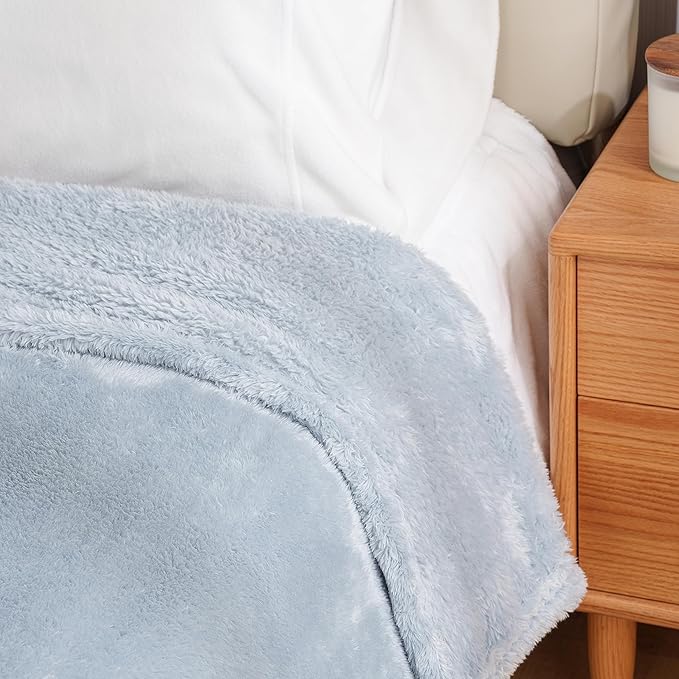 Berkshire Blanket Classic Extra-Fluffy™ Plush Blanket Twin Size, Soft Fuzzy Fluffy Long Hair Blanket for Couch Sofa Bed, Blue Mist, 60x92 Inches