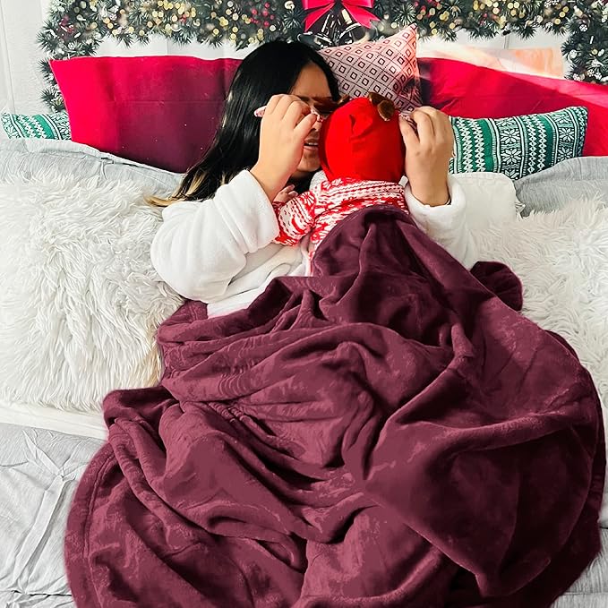 Bedsure Fleece Blanket Twin Size Burgundy - 300GSM Lightweight Plush Fuzzy Cozy Soft Warm Blanket for Bed, Sofa, Couch, Travel, Camping, 60x80 inches