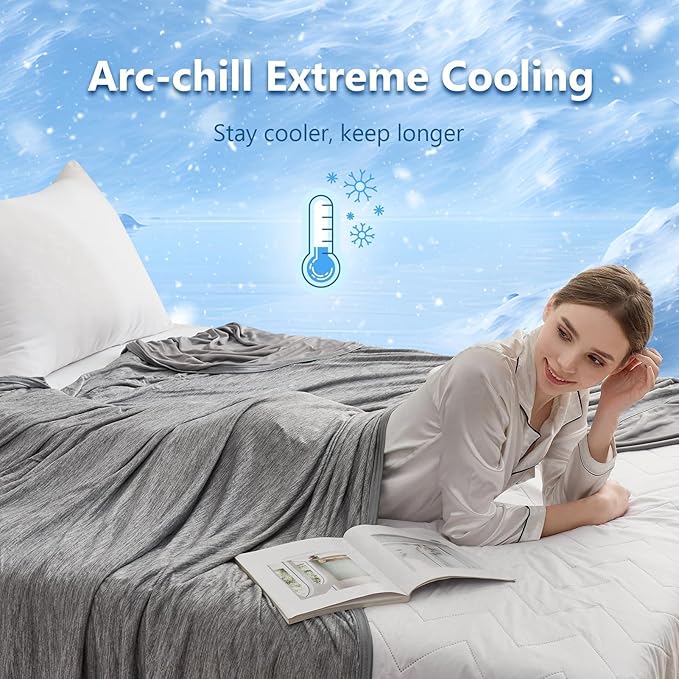 CHOSHOME Cooling Throw Blanket, Double Sided Cooling Blanket for Hot Sleepers, Arc-Chill Q-Max>0.5 Cold Blanket, Lightweight Breathable Summer Blankets for Couch, Bed, Sofa, 50" x 70", Grey