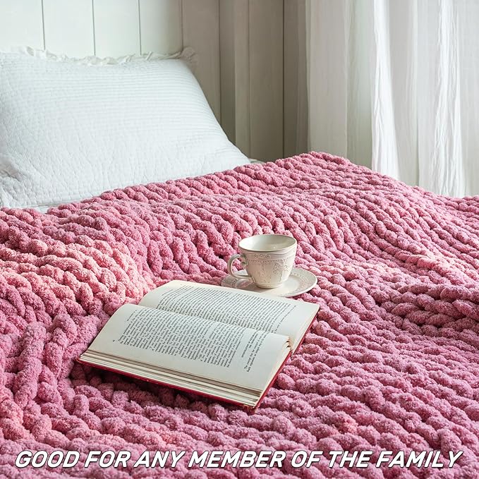 Chunky Knit Blanket - Luxury Soft Cozy Queen Size(40 * 50) Throw Blanket,100% Woven Blanket Rope Knot Throw Blanket for Couch, Sofa, Home Decor, Gift - Machine Washable(Pink)
