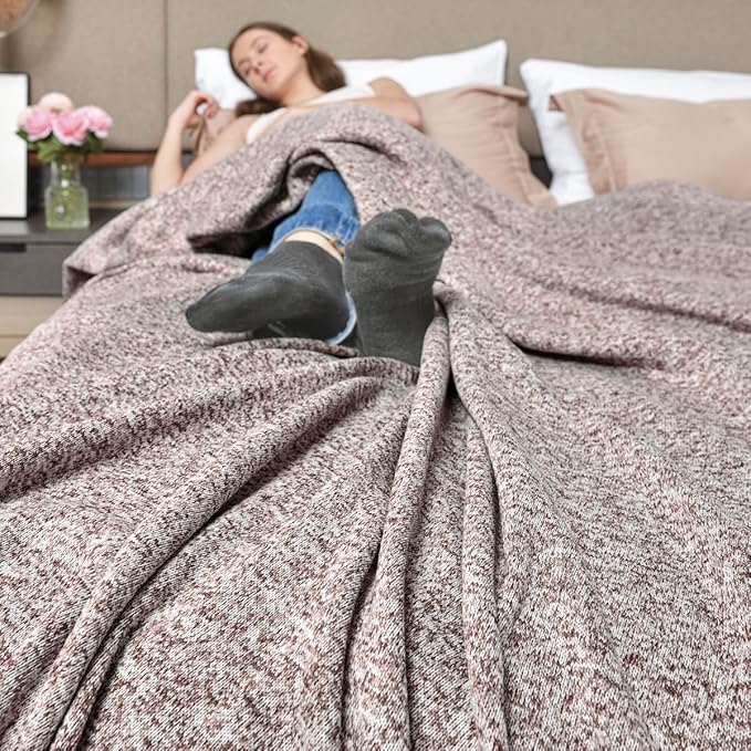 KAWAHOME Summer Sweatshirt Throw Blanket for Bed-Lightweight Breathable Blankets,Soft Thin Knit Jersey Throw Blanket for Hot Sleepers,50 X 60 Inches, Heather Brown