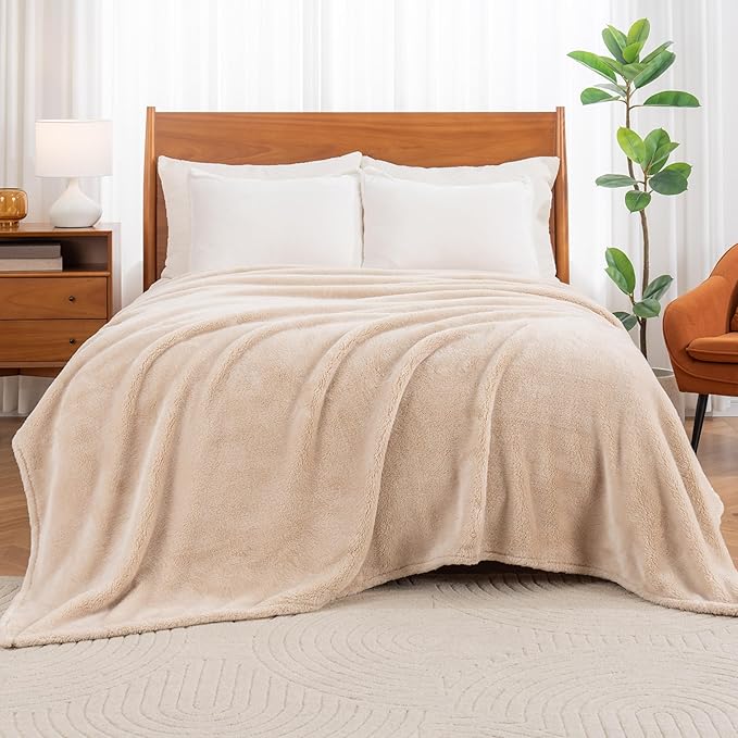 Berkshire Blanket Classic Extra-Fluffy™ Plush Blanket King Size, Soft Fuzzy Fluffy Long Hair Blanket for Couch Sofa Bed, Chino Khaki, 90x108 Inches