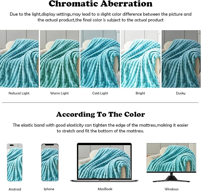 NEWCOSPLAY Faux Fur Throw Blanket Teal Bubble Blanket Thick Warm Soft for Couch Sofa Bed 550GSM (Teal, Throw(50"x60"))