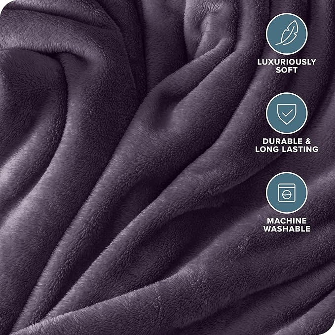 Bare Home Fleece Microplush Blanket - Lightweight Throw for Bed, Sofa, Couch, Movie Night, Camping, Gifts, and Travel - Ultra Soft Warm Blanket (Throw/Travel, Eggplant)