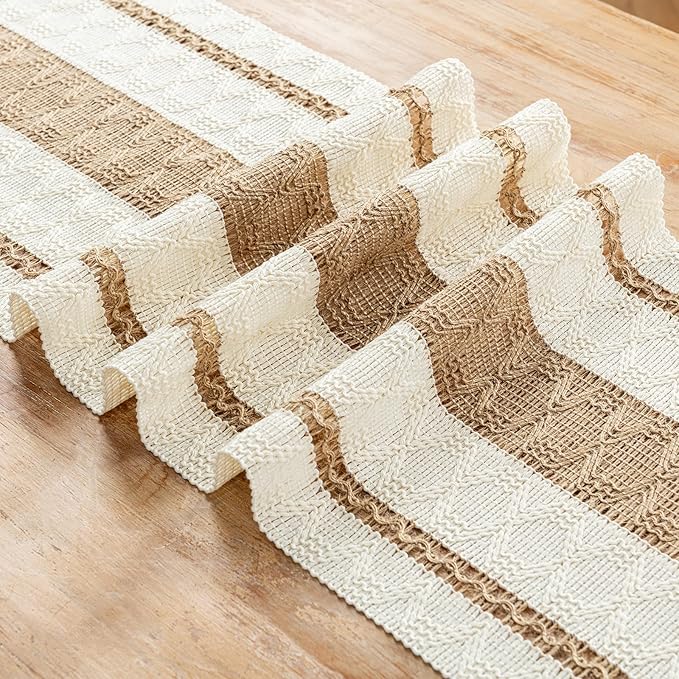 Fancy Homi Boho Table Runner 72 Inches Long Neutral Macrame Table Runner for Home Decor, Tan Farmhouse Table Runners with Tassels for Party Bohemian Rustic Bridal Shower Dining Decor 12x72 Inches