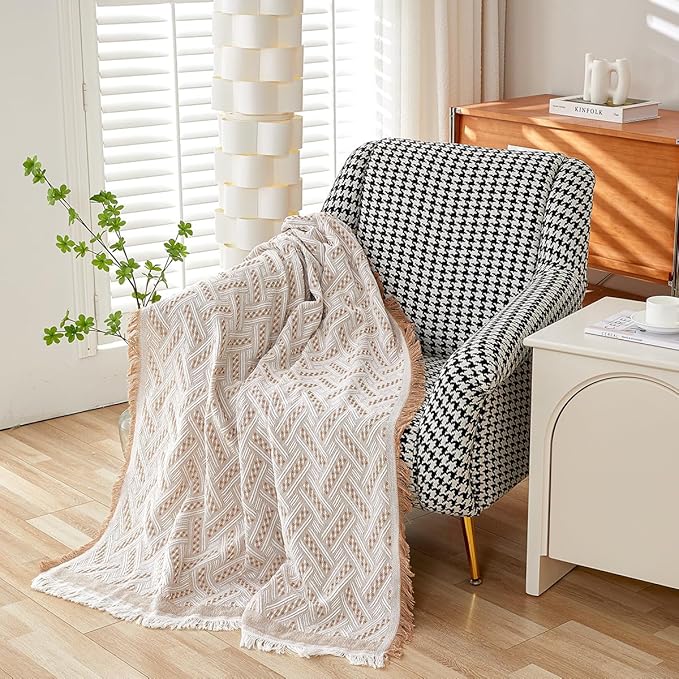 AIVIA Slipper Chair Cover Sheet Blanket, Reversible Anti Slip Throw Cushion Covers for Single Seat Chair Recliner Armchair Ottomans Furniture Decorations Protector Slipcover (White Khaki, 51"x71")