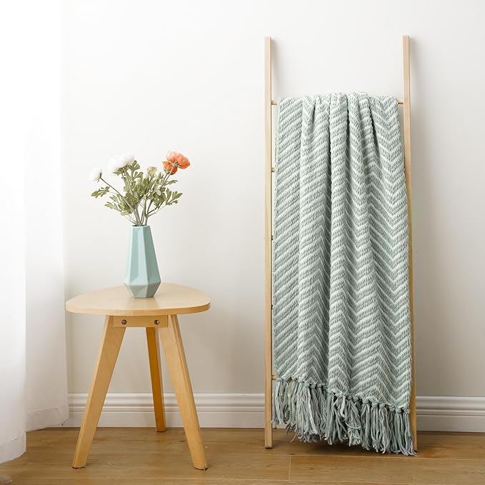 BATTILO HOME Sage Green Throw Blanket for Couch, Decorative Knit Seafoam Green Throw Blanket for Bed, Super Soft Sage Green Room Decor, 50"x60"