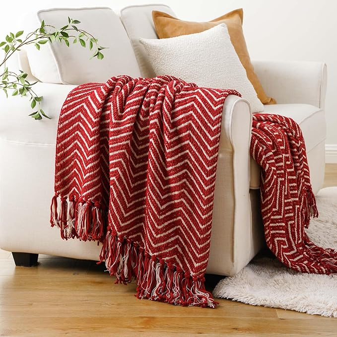 BATTILO HOME Red Throw Blanket for Couch, Decorative Knit Blanket for Bed, Super Soft Warm Christmas Throws for Fall Winter Accent Decor, 50"x60"
