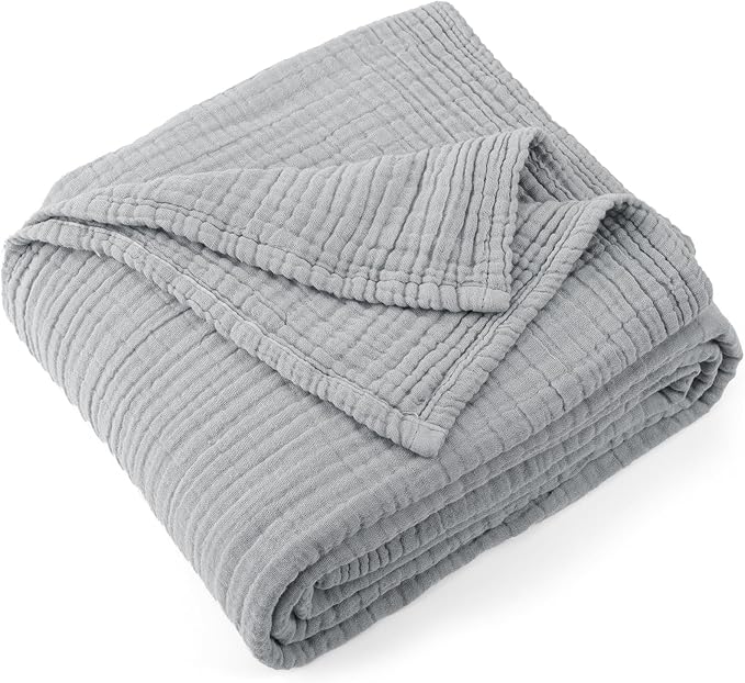 Carriediosa 100% Cotton Muslin Throw Blanket 108" X 90" King Size,4-Layers Summer Gauze Throws for Bed Couch,Soft Lightweight Breathable Linen Blankets Bedspread for Adults All Season,Grey