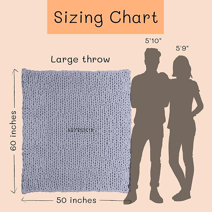 Adyrescia Chunky Knit Blanket Throw | 100% Hand Knit with Jumbo Chenille Yarn (50"x60", Lilac Gray)