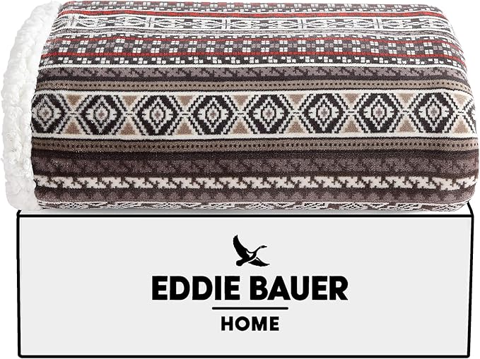 Eddie Bauer - Blanket, Super Soft Reversible Sherpa & Brushed Fleece Bedding, Throw Blankets for Couch, Ideal for Lounging (Sycamore Red)